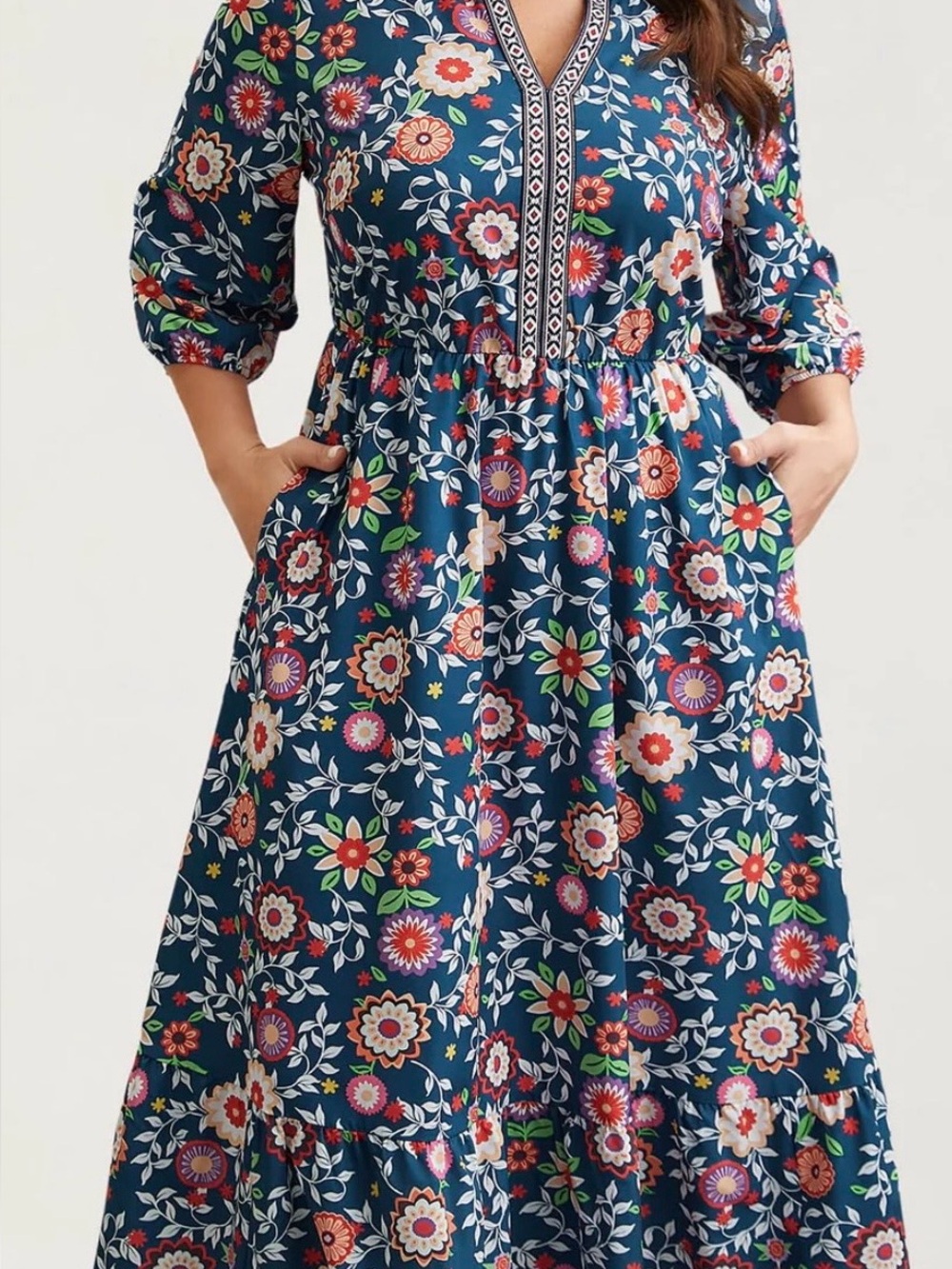 BloomChic NWT Navy Floral Boho Maxi Dress Embroidered Trim Size 18/20